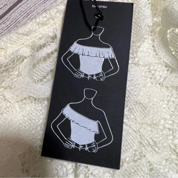 EXPRESS Off The Shoulder Ruffle Lace Thong Bodysuit - Picture 7 of 16